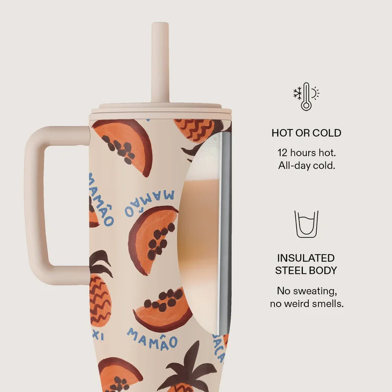 Burga 40oz (1.2L) Tumbler Abacaxi Burga 40oz (1.2L) Insulated Stainless Steel Tumbler with Handle & Leakproof Straw Lid – Double Wall Vacuum Travel Mug, Keeps Drinks Hot up to 12 Hours & Cold All Day, Cup Holder Friendly Reusable Bottle Abacaxi  | Best Price UAE